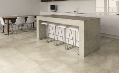 floor tiles and concrete benchtop