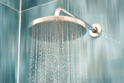 shower head running hot water